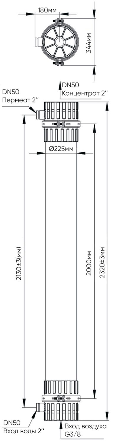 Мембрана ультрафильтрационная RM-UF-2880 (до 6,9м3/ч, 77m2, 3-port DN50, PVDF)